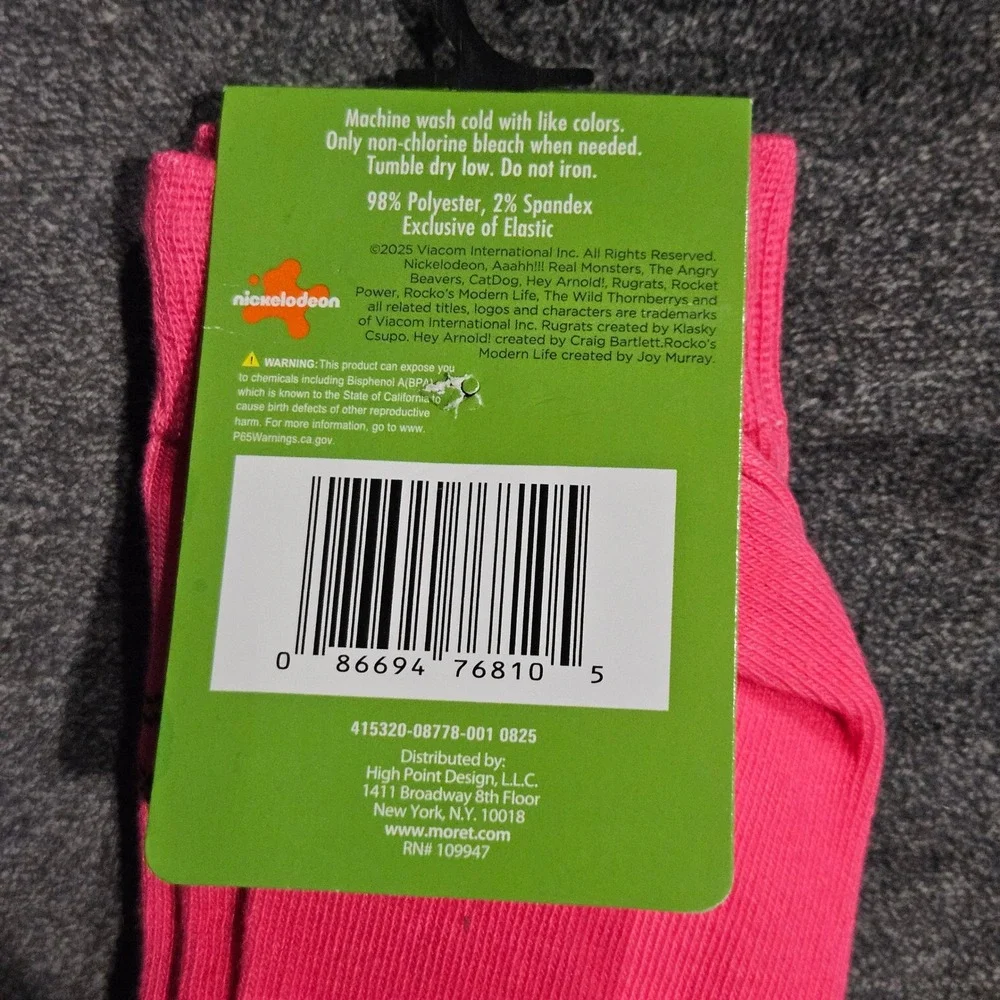 Nickelodeon Rugrats Chuckie Finster Forever Young Pink Crew Socks Size 10-13 NEW